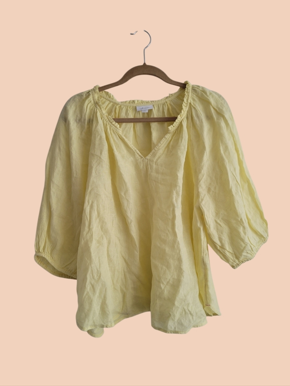 J. Jill Love Linen Large Petite V-Neck Balloon Sleeve Lemon Yellow LP